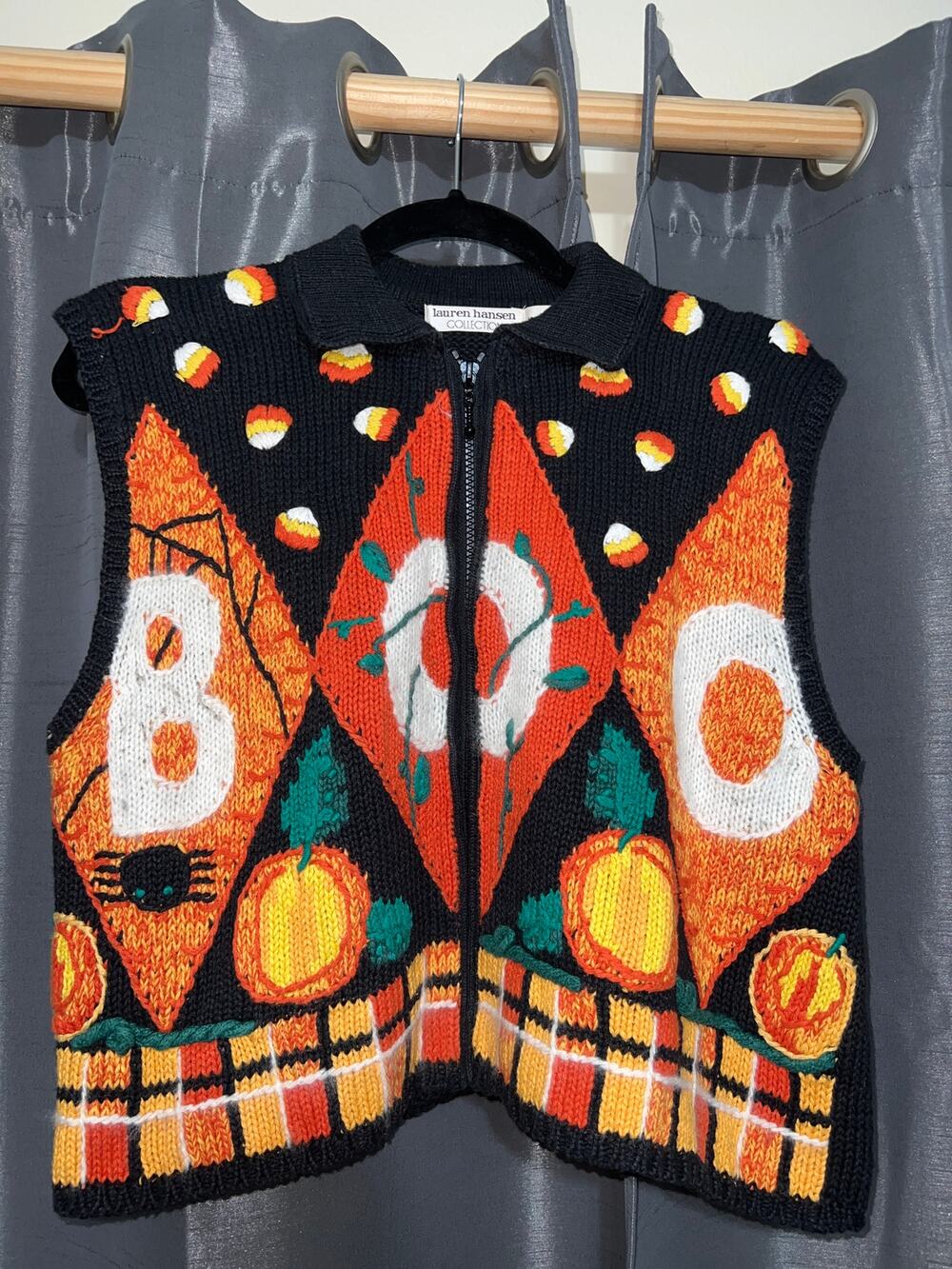 Ugly Halloween Sweater Vest Vintage Fall Pumpkins Size Small